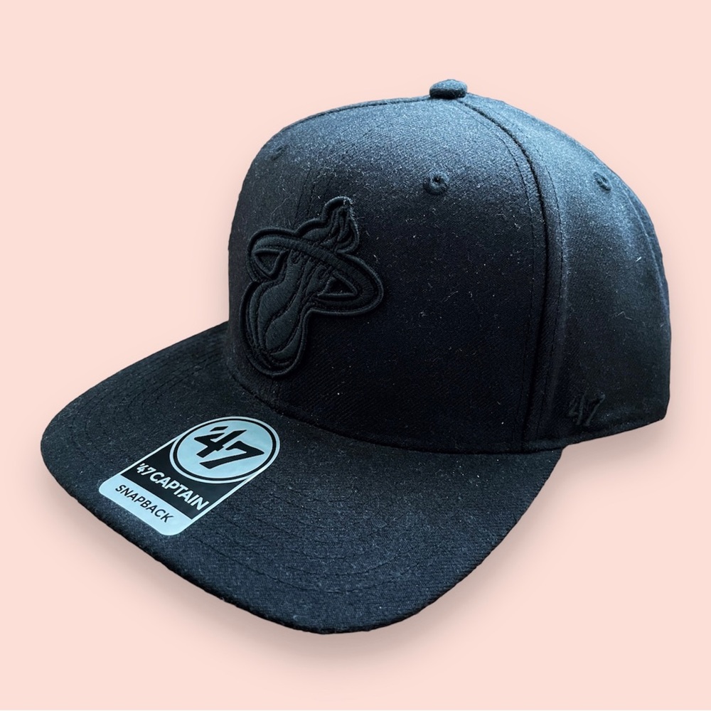 🆕 '47 BRAND Miami Heat Court Culture Double Wall Captain Black SnapBack Hat